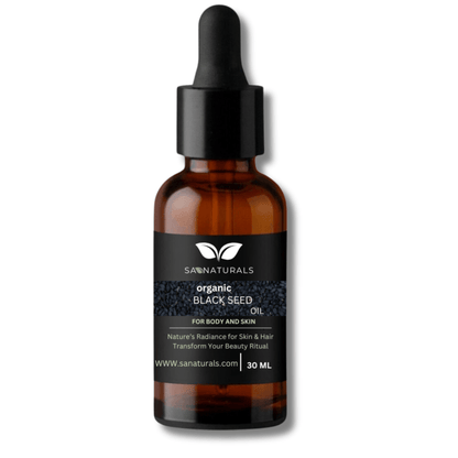 SA Naturals Black Seed Oil 30ML in amber dropper bottle, cold-pressed for skin, hair, and wellness benefits. Buy Black Seed Oil Benefits online now.